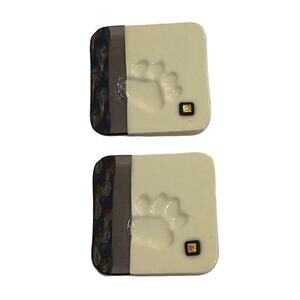 Pottery Dog Paw Coasters Set (2) Signed Number Puppy Prints 3.5” Studio Art